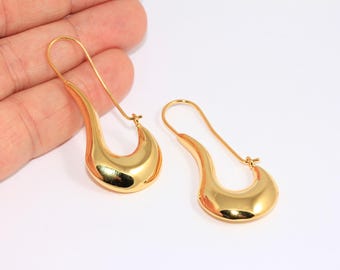 22x50mm 24k Shiny Gold Hoop Earrings, Drop Earrings, Chandelier Earrings, Large Drop Hoops, Teardrop Hoops, Gold Plated Findings, MBGTBR77
