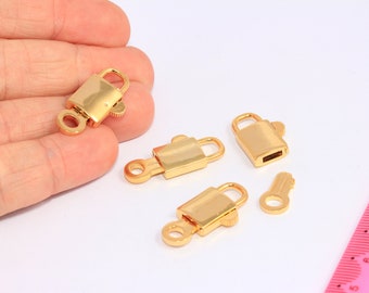 12x25mm 24k glänzendes Gold Vorhängeschloss Charms, Mini Schloss, Vorhängeschloss mit Schlüssel, Liebesschloss, Goldschloss Halskette, Goldschloss Anhänger, MBGMLS788