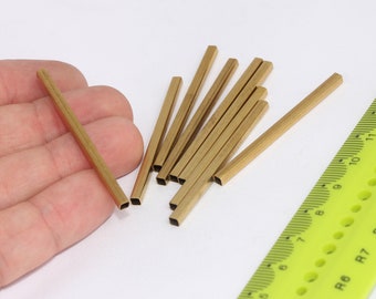 3 tubos cuadrados de latón crudo de 50 mm, cuentas de tubo cuadradas, cuentas de tubo, tubos de latón crudo MBGTBR76