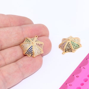 20x22mm 24k Shiny Gold Plated Umbrella Charms, Colorful Umbrella Charms,  Cubic Zirconia Umbrella, CZ Bracelet Charms,   MBGZRCN321