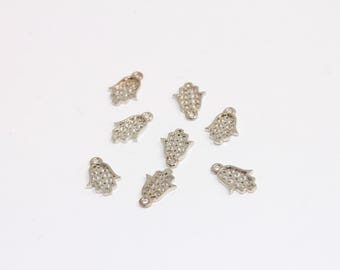 7x12mm Rhodium Plated Hamsa Charm, Silver Hamsa Beads, Turkish Hamsa, Fatima Hand Charms, Silver Plated Findings, MBGBRT779