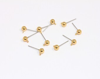 5mm Stainless Steel Ball Ear Posts, Earring Post, Ball Stud Earrings With Loop, Brass Earring Settings, Raw Brass Findings, MBGBXB487