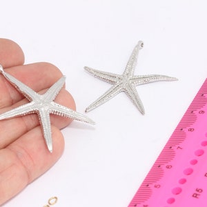 40x45mm Rhodium Plated Starfish, Starfish Charms, Silver  MBGAE38