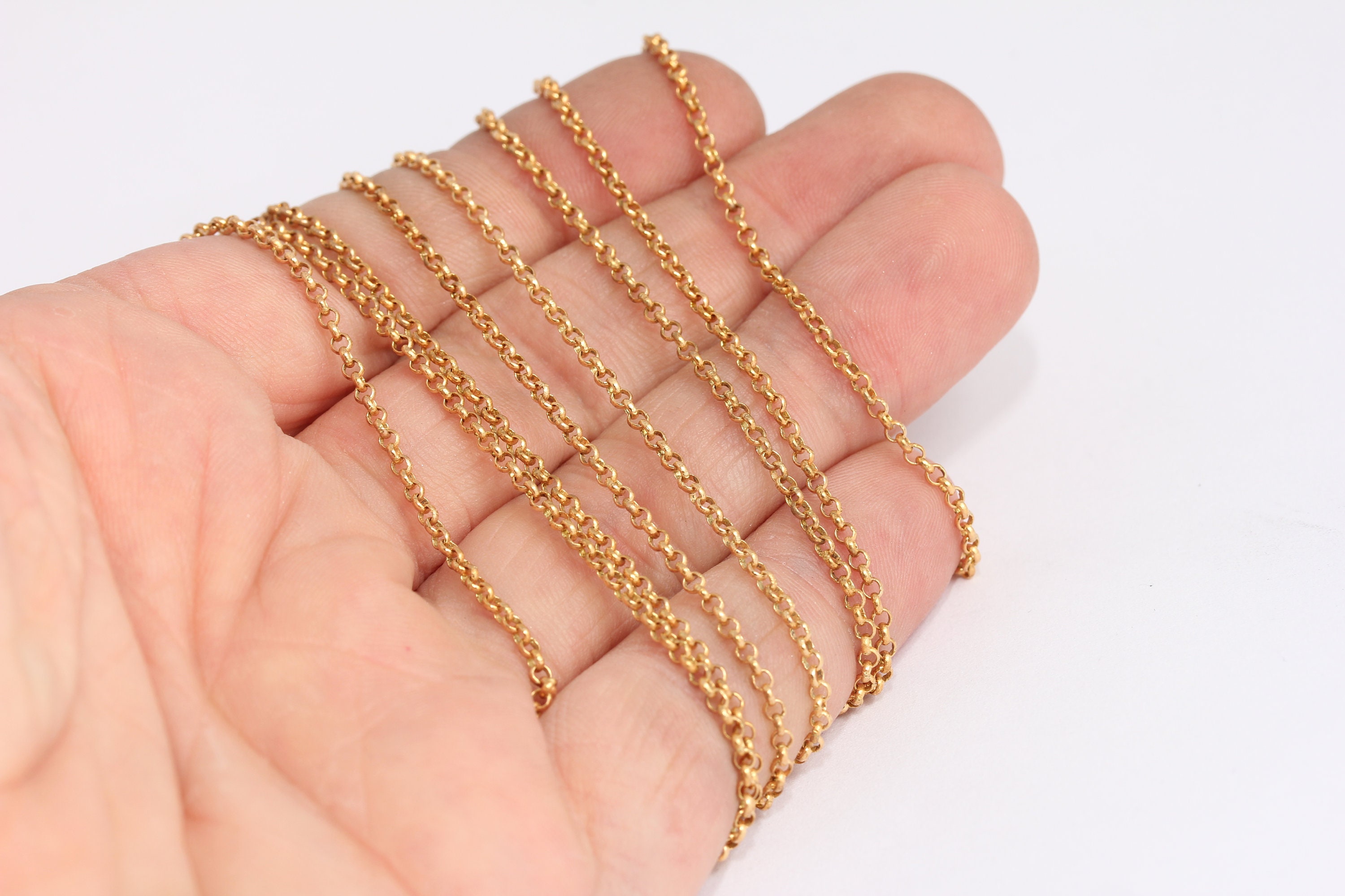 2mm Raw Brass Chains, Tiny Rolo Chain, Round Link Chain, Bulk Lot Chain, Raw Brass Findings, ntx, MBGKPT10-2
