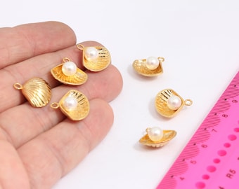 16x16mm 24k Shiny Gold Plated Sea Shell Charm, Seashell Charm, Oyster Collana Ciondolo, Gioielli da spiaggia, Charms placcati oro, MBGMTE92