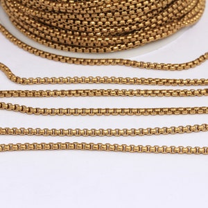 2,8mm Raw Brass Box Chains, Brass Rolo Cable Chains, Rolo Necklace Chain, Bulk Lot Chain, Tiny Box Chain, Raw Brass Finding, NTR, MBGCHK18-3