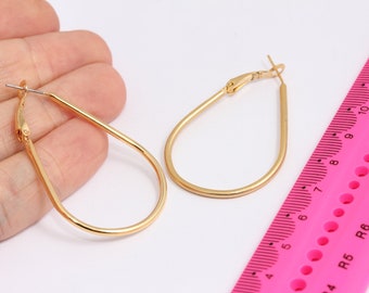 24k Shiny Gold Plated Hoop Earrings, Hoop Earrings, Hoops, Teardrop Earrings, Large Gold Hoops, Gold Plated Earrings,   MBGCHK370