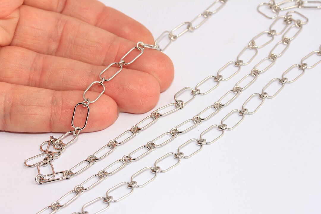 6x11mm Rhodium Plated Link Chain, Soldered Rolo Chain, Cable Chain ...