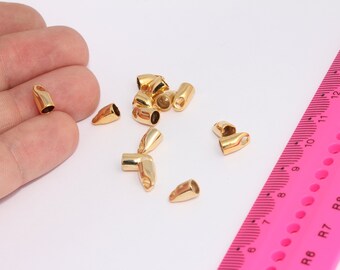 Inner Size 3,8mm Shiny Gold Bead Caps, Cord End, Cord Tip, End Cap, Cone Bead Cap, Tassel End Caps, Gold Plated Findings, MBGSLM1004