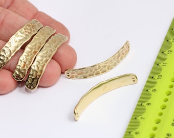 7x42mm Raw Brass Curved Bar, Rectangle Bar, Connector Bar, Hammered Bracelet Bar, 2 Hole Bar, Raw Brass Findings,    MBGSOM135