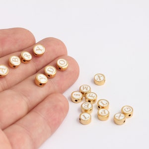 3.5x7mm 24k Shiny Gold Round Letters, White Color Enamel Alphabet ...