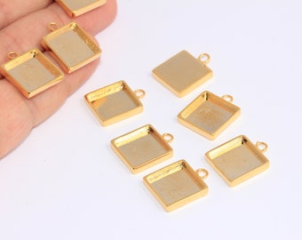 13,5mm 24k Shiny Gold Frame, Frame Pendant, Frame Settings, Rectangle Cabochon Settings, Bezel Frame, Gold Plated Findings, MBGBXB81-8