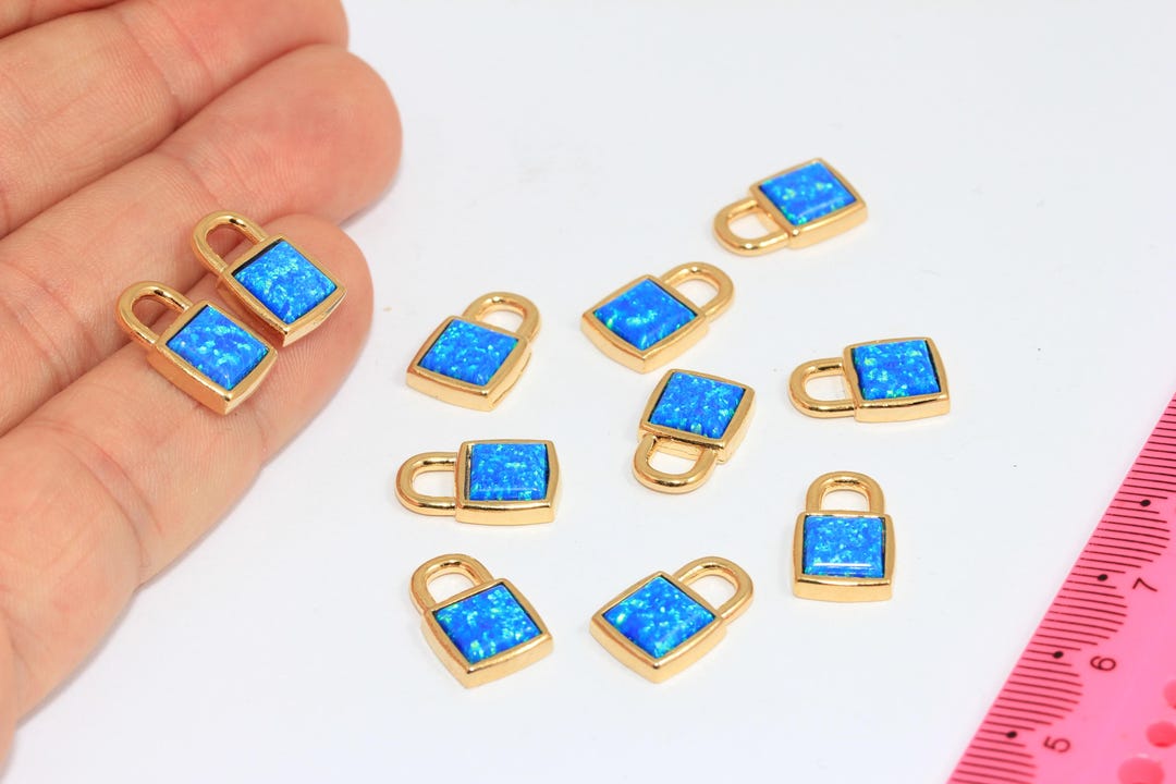 Mini Lock Charm 9.5x15mm 24k Shiny Gold Padlock Charms, Mini Lock Charm With Opal Stone ...