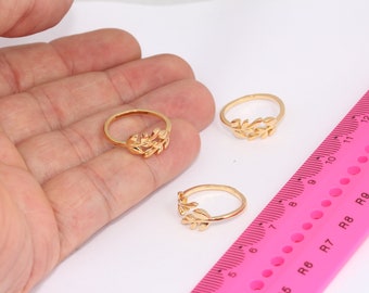 Anillos de hojas chapados en oro, anillos de hojas, joyas de hojas, anillos delicados, anillos ajustables, anillos, anillos chapados en oro, MBGBRT280