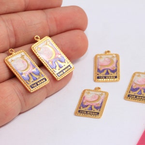 15x26mm 24k Shiny Gold Tarot Card Charms, Tarot Moon Card Charm, Enamel Beads, Mystic Jewelry, Gold Plated Findings, MBGHRN57-3
