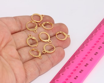 12x14mm 24k Shiny Gold Earring Leverback, Hoops With Loop, Ear Wire, Gold Plated Earrings, MBGCMR3