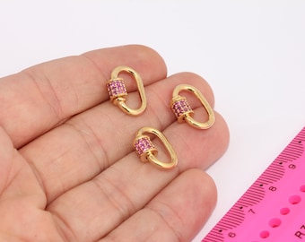 12x17mm 24k Shiny Gold Oval Screw Clasp, CZ Oval Shaped Screw Clasp, Micro Pave Screw Clasp, Gold Necklace Clasp Pendant, MBGMLS699