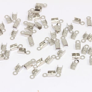 Rhodium Plated Cord Crimp, Fold Over Cord End Tips, Inner Size 3mm, Leather Cord End Crimp, Silver Plated Findings, MBGCR147