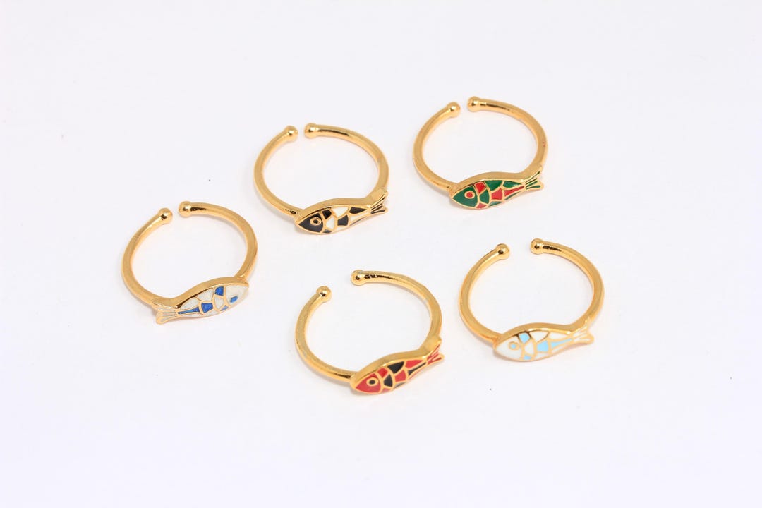 17-18mm 24k Shiny Gold Fish Ring, Optional Enamel Color Fish Ring ...