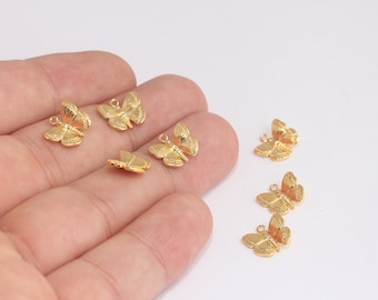 16x13mm 24k Shiny Gold Butterfly Charms, Butterfly Pendant, Mini Charm, Bracelet Charms, Butterfly Beads, Gold Plated Charms, MBGMLS869-2