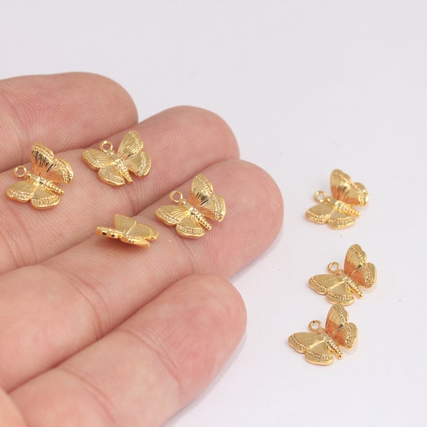 16x13mm 24k Shiny Gold Butterfly Charms, Butterfly Pendant, Mini Charm, Bracelet Charms, Butterfly Beads, Gold Plated Charms, MBGMLS869-2