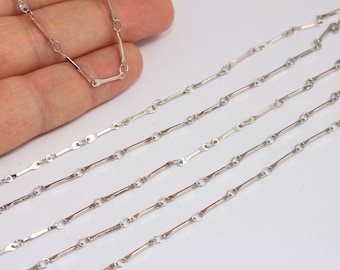 1mm Rhodium Plated Bar Chain, Tiny Bar Soldered Chain, Choker Necklace Chain, Bulk Lot Chain, Silver Plated Findings, MBGBXB203-2