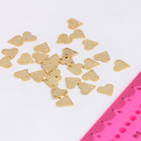 9mm 22k Shiny Gold Plated Heart Charms, Heart, 3 Hole Heart, Heart Pendant, Connector Charms, Coins, Gold Plated Charms,  MBGMTE170