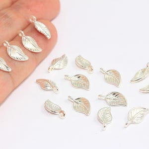 7x14mm glänzender versilberter Blattanhänger, Blattanhänger, kleine Blattperlen, strukturierte Blattanhänger, Naturanhänger, versilbertes Zubehör, MBGBRT497