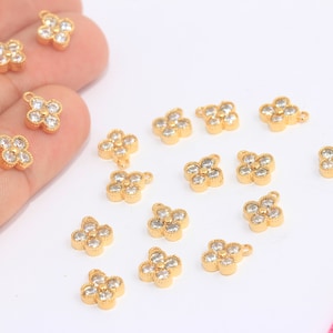 8x10mm 24k Shiny Gold Plated Flower, Micro Pave Flower Charms, Cubic Zirconia Flower, Micro Pave Charms, Daisy Flower, CZ Beads, MBGSLM677