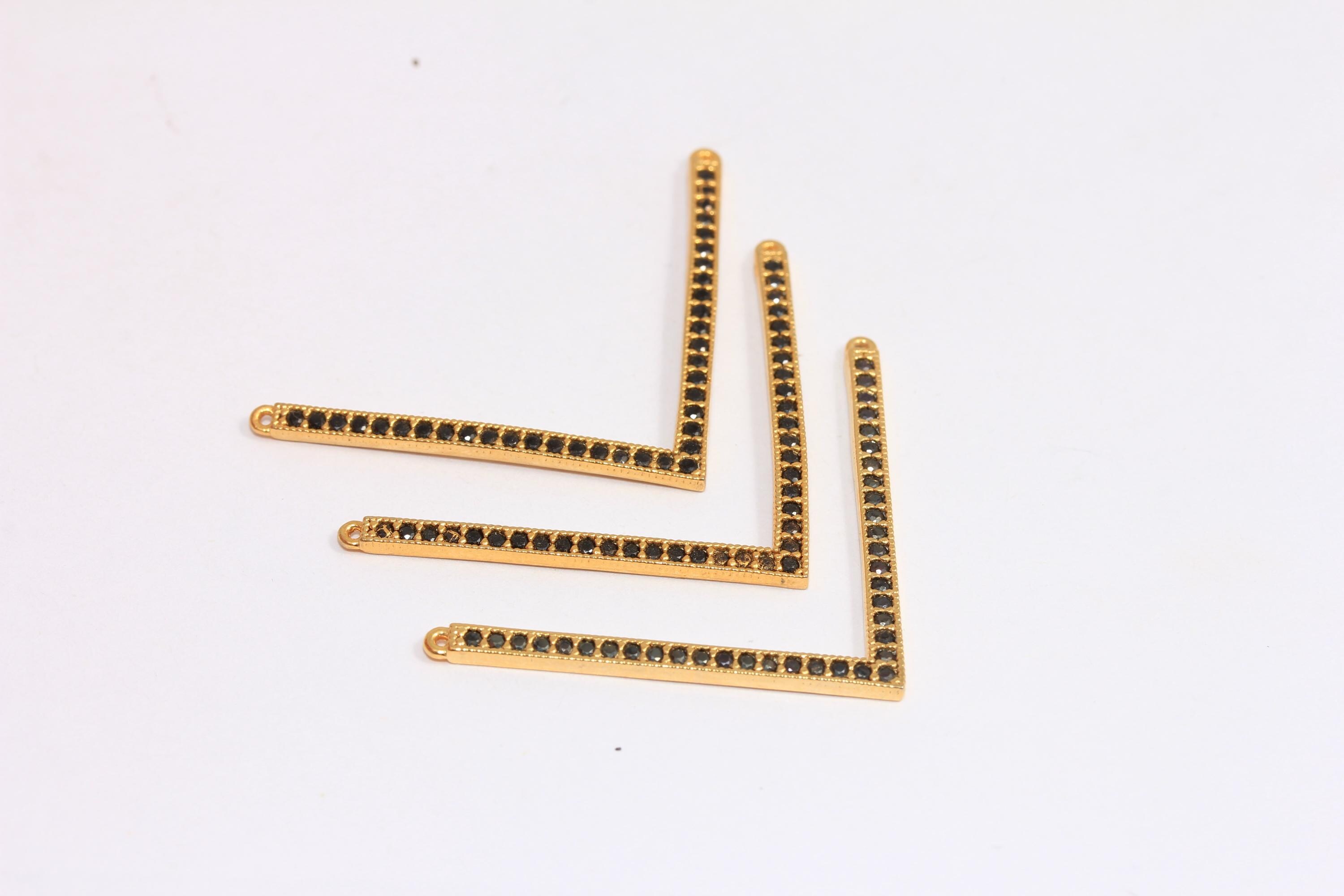 2x40mm 24k Shiny Gold Chevron Charm, CZ Triangle Charms, Chevron