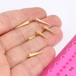 4x17mm 24k Shiny Gold Spike Charms, Small Cone Charms,  Spike Cones, Bracelet Charms, Gold Plated Findings, MBGMLS613