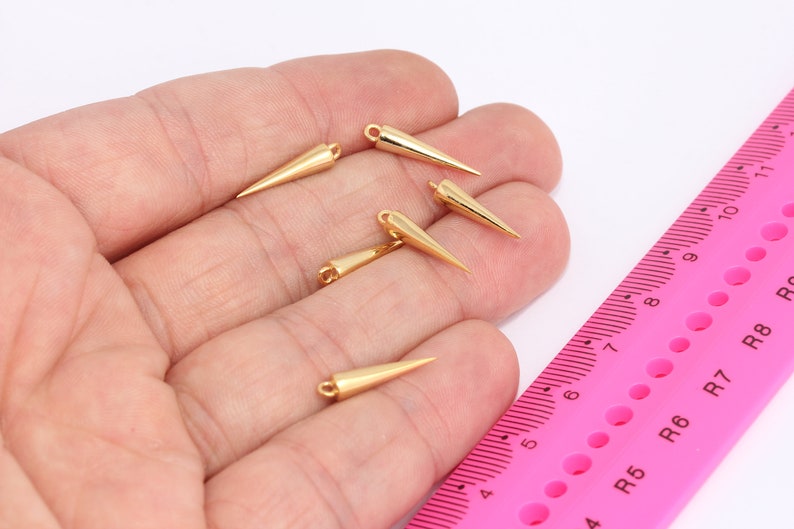 4x17mm 24k Shiny Gold Spike Charms, Small Cone Charms, Spike Cones, Bracelet Charms, Gold Plated Findings, MBGMLS613 image 1