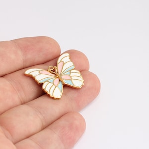 25x31mm 24k Shiny Gold Plated Butterfly Charms, Painted Lady Butterfly Pendant, White Enamel Butterfly,  MBGKDR29-6
