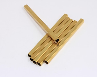 4 tubos cuadrados de latón crudo de 60 mm, cuentas espaciadoras, dijes de tubo cuadrado, conector de pulsera, cuentas de latón, suministros de latón crudo, MBGAE7