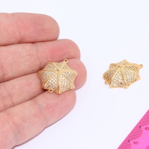 24k Gold Plated Umbrella Charms, Umbrella Bracelet, Cubic Zirconia Umbrella , 20x22mm MBGZRCN322