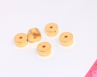 7x14m 24k Shiny Gold Round Charms, Round Disc, Flat Disc Beads, Central Hole Beads, Spacer Coin Beads, Gold Plated Findings, MBGCHK154-1
