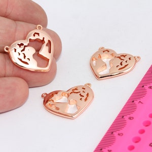 21x24mm Rose Gold Plated World Map Charm, Globe Bracelet Charm, Bracelet Coeur Rose, Wanderlust Charm, Travel Pendant, MBGMTE1198