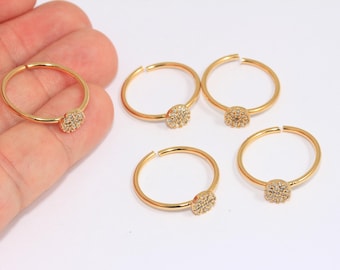 18mm 24k Shiny Gold Micro Pave Rings, CZ Dot Dainty Rings, CZ Stacking Rings, Micro Pave White Stone Rings, Gold Plated Rings, MBGSLM113
