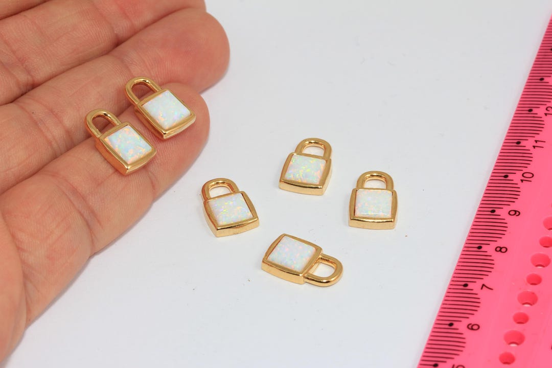 Mini Lock Charm 9.5x15mm 24k Shiny Gold Padlock Charms, Mini Lock Charm With Opal Stone ...