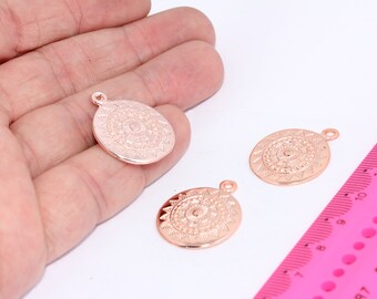 21x26mm Rose Gold Plated Medaillon, Sun Charms, Sonne MBGMTE756