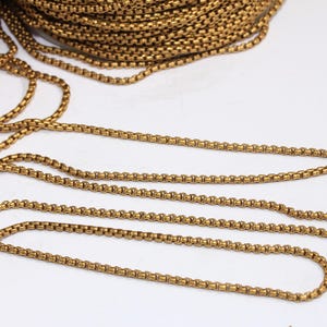2mm Raw Brass Box Chains, Brass Rolo Cable Chains, Rolo Necklace Chain, Bulk Lot Chain, Tiny Box Chain, Raw Brass Findings, MBGBXB197-8