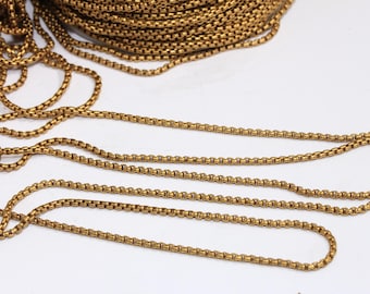 2mm Raw Brass Box Chains, Brass Rolo Cable Chains, Rolo Necklace Chain, Bulk Lot Chain, Tiny Box Chain, Raw Brass Findings, MBGBXB197-8