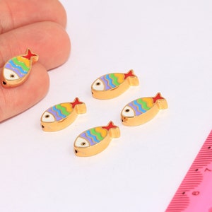 9x16mm 24k Shiny Gold Fish Beads, Fish Charms, Center Hole Fish Beads, Bracelet Beads, Colorful Enamel  Fish, Spacer Beads, MBGBRT453