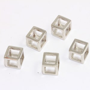 10mm Rhodium Plated Cube Charms, Cube Necklace, Open Cube Pendant, Geometric Charms, 3D Cube Charms, Silver Plated Findings, MBGCR181