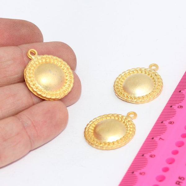 22 x 24 mm 24k Matt Gold überzogener Medaillon, runder Anhänger, Augen-Halskette, Evil Eye Medaillon, Charms, vergoldeter Anhänger, MBGMTE759