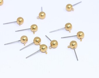 6mm Stainless Steel Ball Ear Posts, Earring Post, Ball Stud Earrings With Loop, Brass Earring Settings, Raw Brass Findings, MBGBXB489