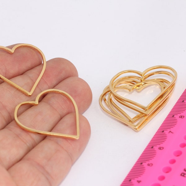 28x32mm 24k Shiny Gold Plated Heart Charms, Connector, Large Heart Pendant, Outline Heart Charm, Gold Plated Findings,  MBGAE59