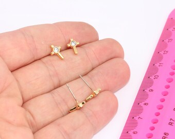 7x10mm 24k Shiny Gold Cross Earrings, CZ Cross Stud Earrings, Minimalist Cross Earrings, Dainty Earrings, Gold Plated Findings,   MBGSLM208