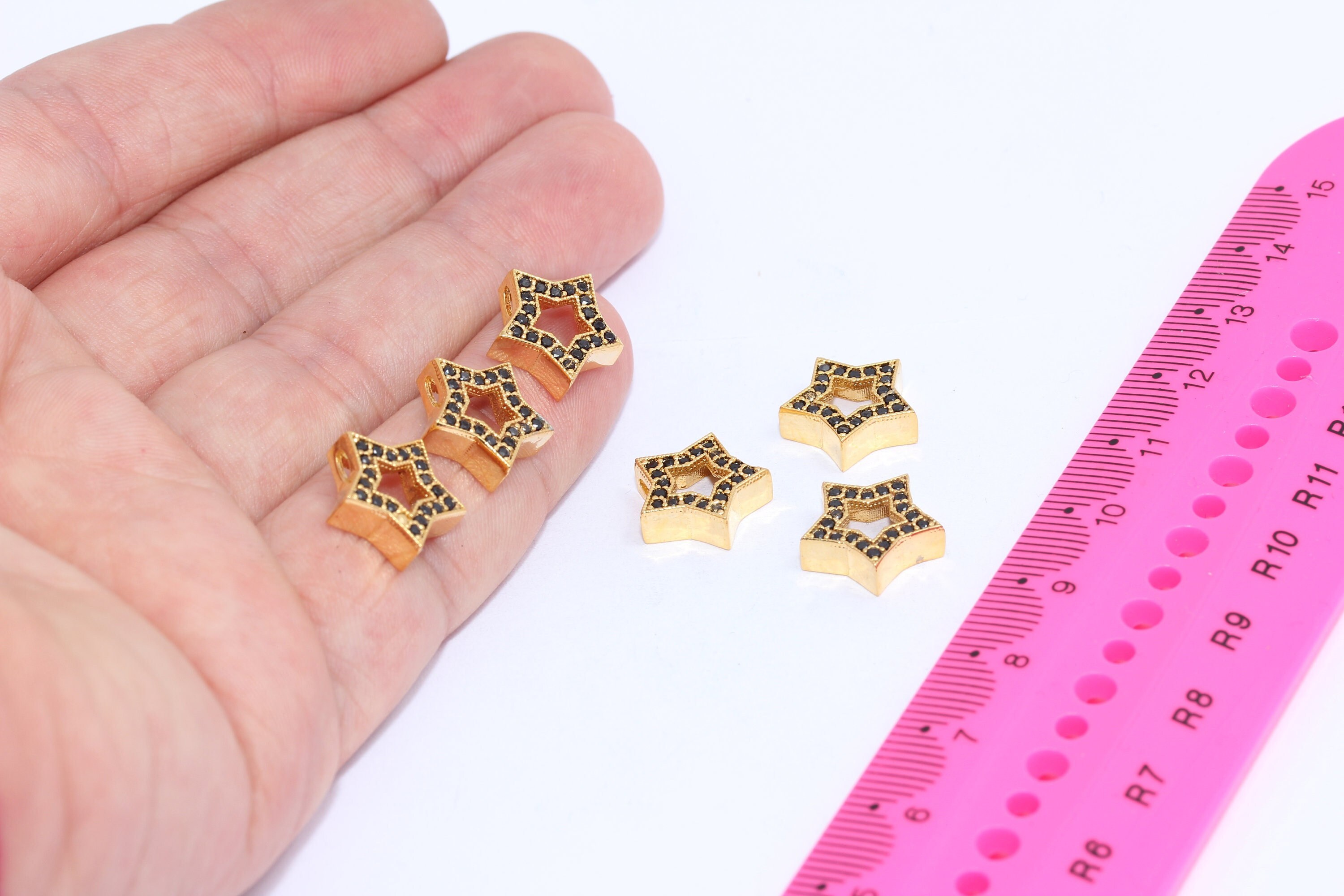 24k Shiny Gold Plated Micro Pave Star Pendant, Black Star Pendant, Cubic Zirconia Star, Star Necklace, Star Charms  MBGZRCN198