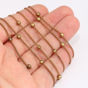 1,5mm Raw Brass Ball Chains, Brass Beaded Satellite Chain,  MBGKPT2-2